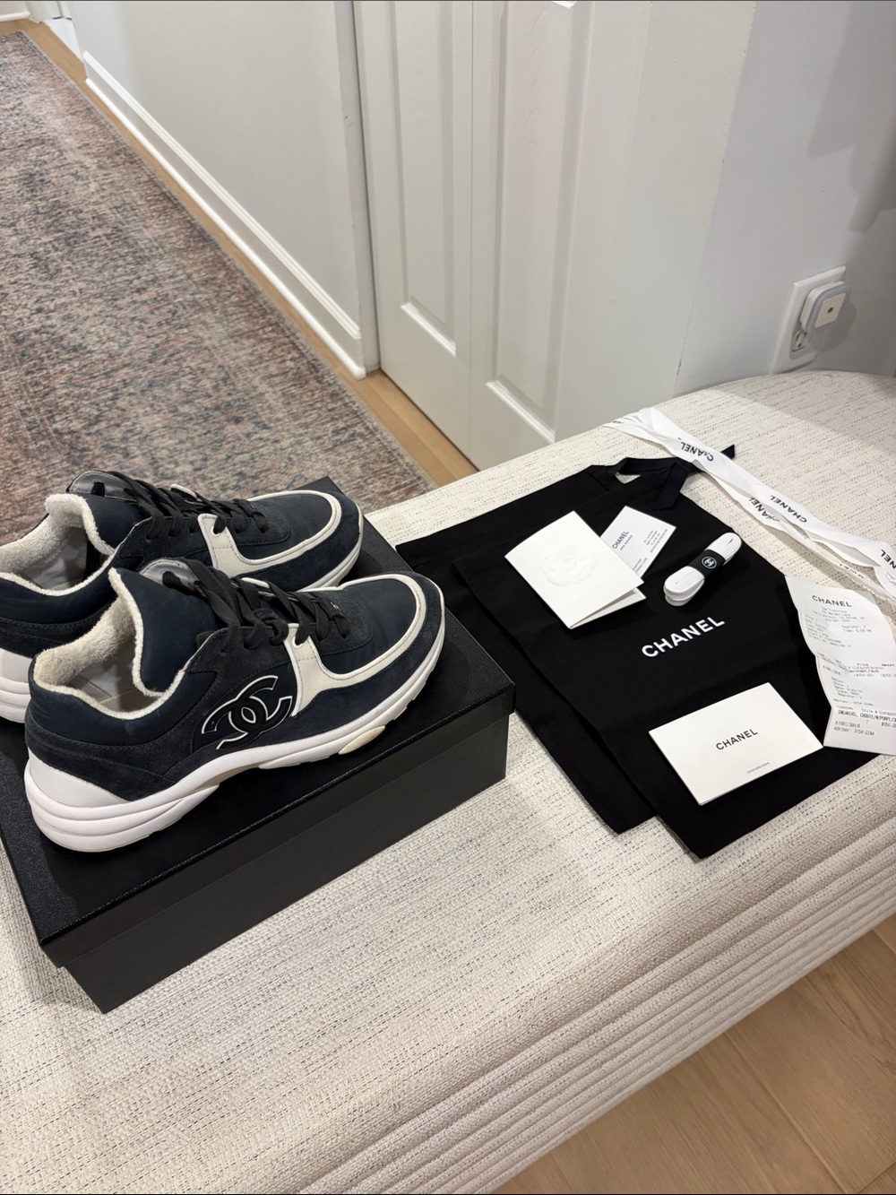 CHANEL Navy Suede CC Trainer Sneakers